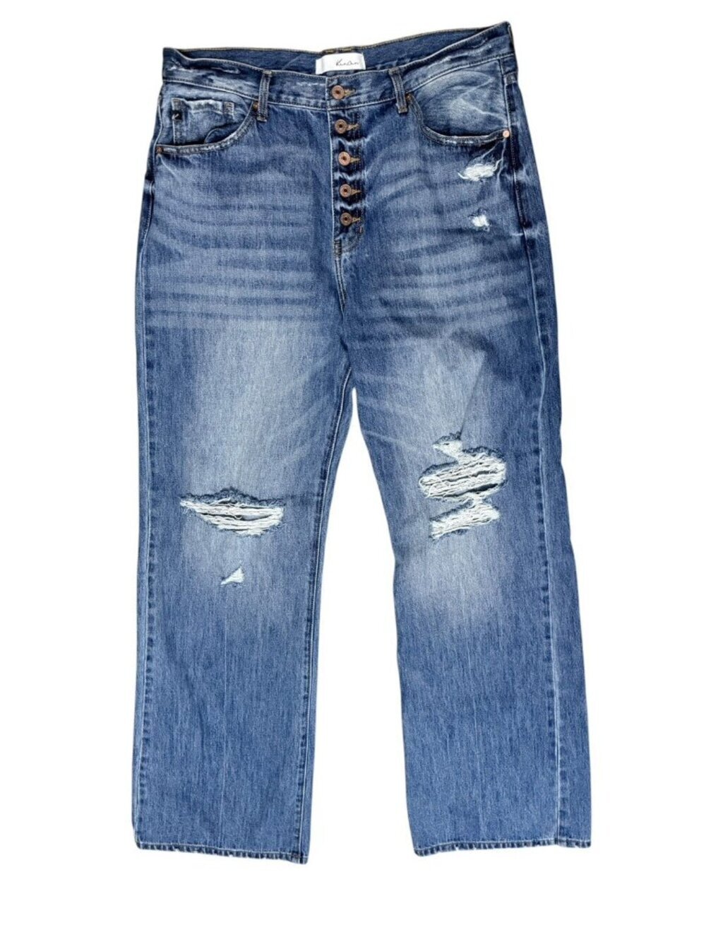 KanCan Button Fly High -Rise Wide Leg Distressed Jeans Size 15/31 x 34" Festival